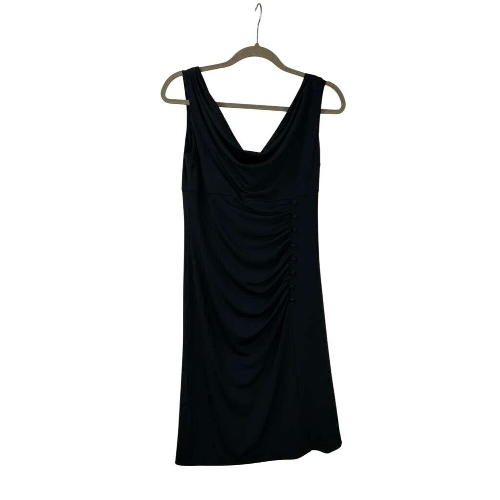 White House Black Market Women's 6 Sleeveless Cowl Neck With Ruched Black Dress - Picture 8 of 16
